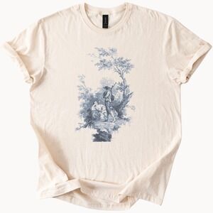 Classical Woodland Scene Graphic Tee Romantic Engraving Style